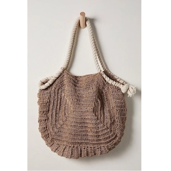 New Free People Anju Amalfi Jute Bag Tote Woven Beach Tan Cream - Picture 16 of 16